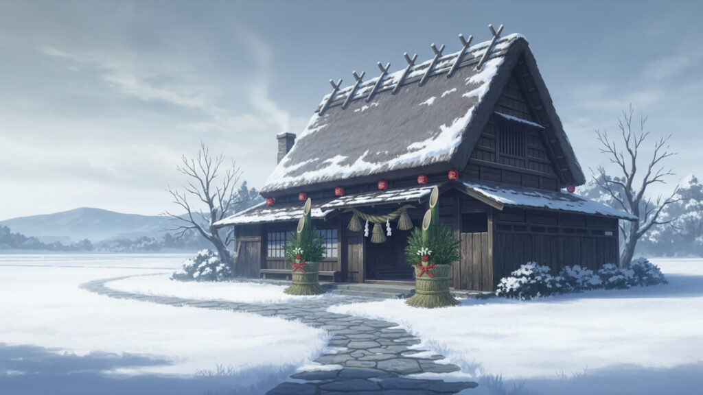 古民家と正月飾り