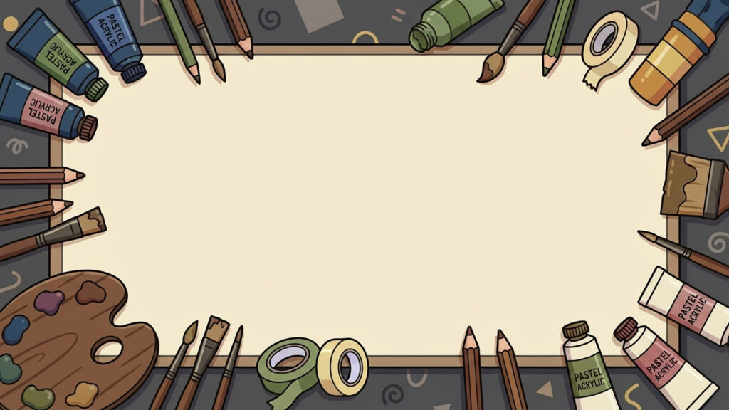 お絵描き配信向け！絵の具と筆パレットのフラット背景