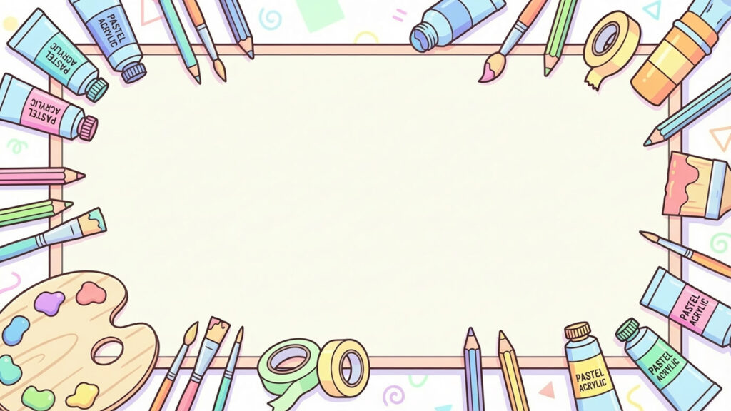 お絵描き配信向け！絵の具と筆パレットのフラット背景