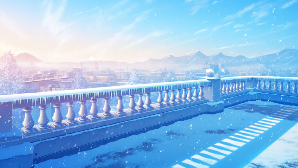 雪の積もった屋上