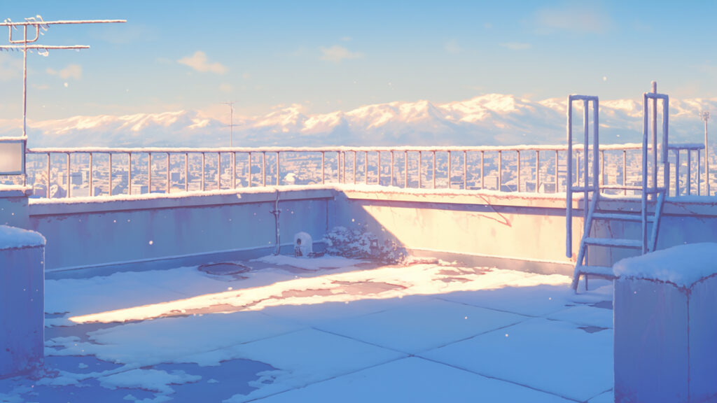 雪の積もった屋上