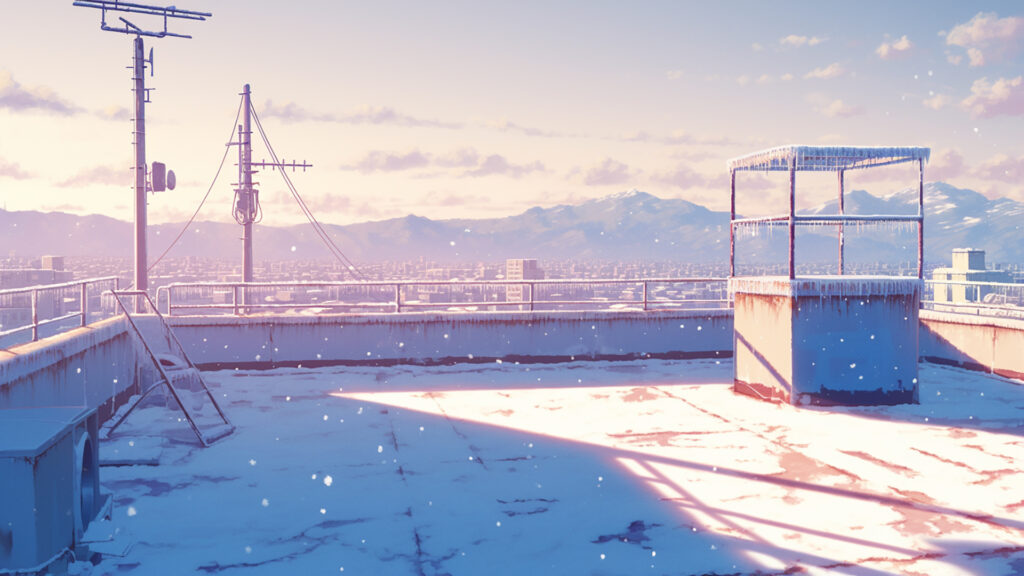 雪の積もった屋上