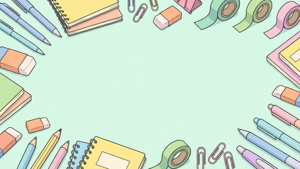 文房具で囲んだシンプル可愛いフラット背景
