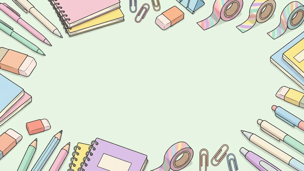文房具で囲んだシンプル可愛いフラット背景