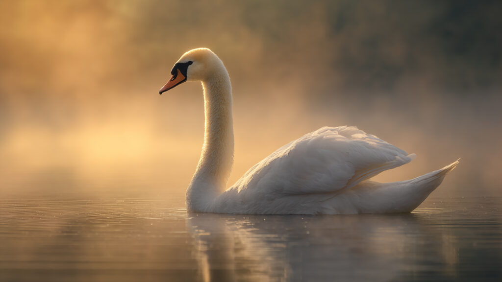 湖畔の白鳥｜写実風