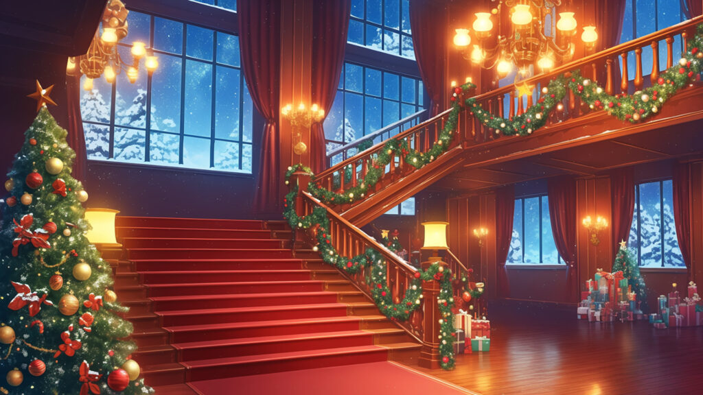 クリスマス装飾のある洋館のエントランス