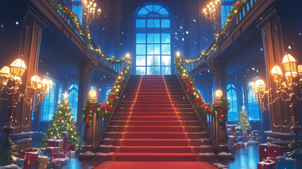 クリスマス装飾のある洋館のエントランス