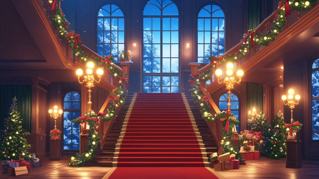 クリスマス装飾のある洋館のエントランス