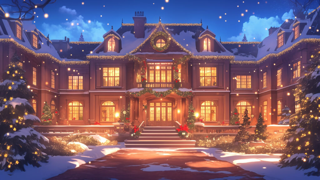 クリスマス装飾された洋館の外観