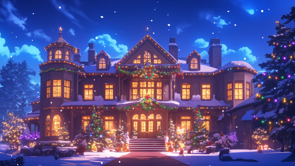 クリスマス装飾された洋館の外観