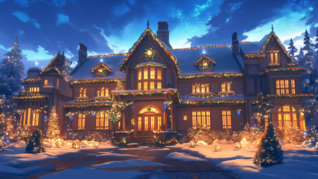 クリスマス装飾された洋館の外観