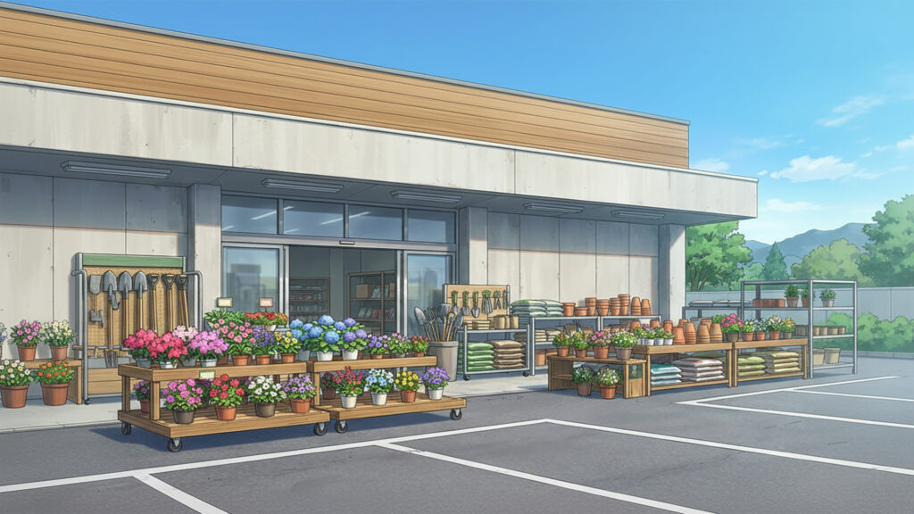 ホームセンターの外観の背景イラストのフリー素材