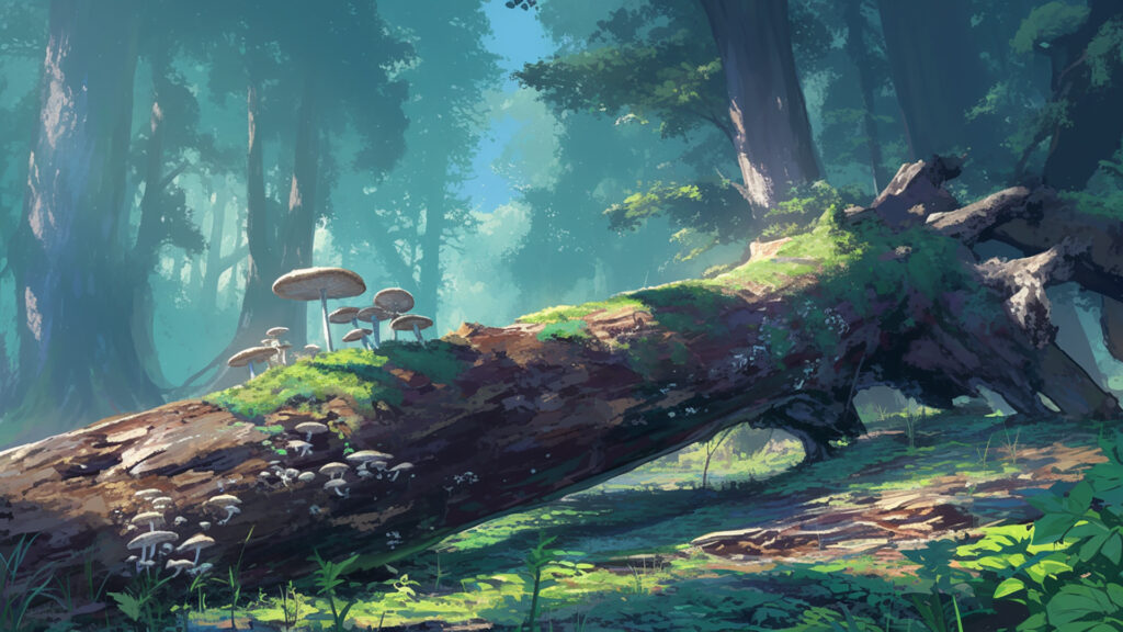 湿ったキノコの森