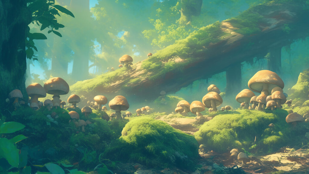 湿ったキノコの森