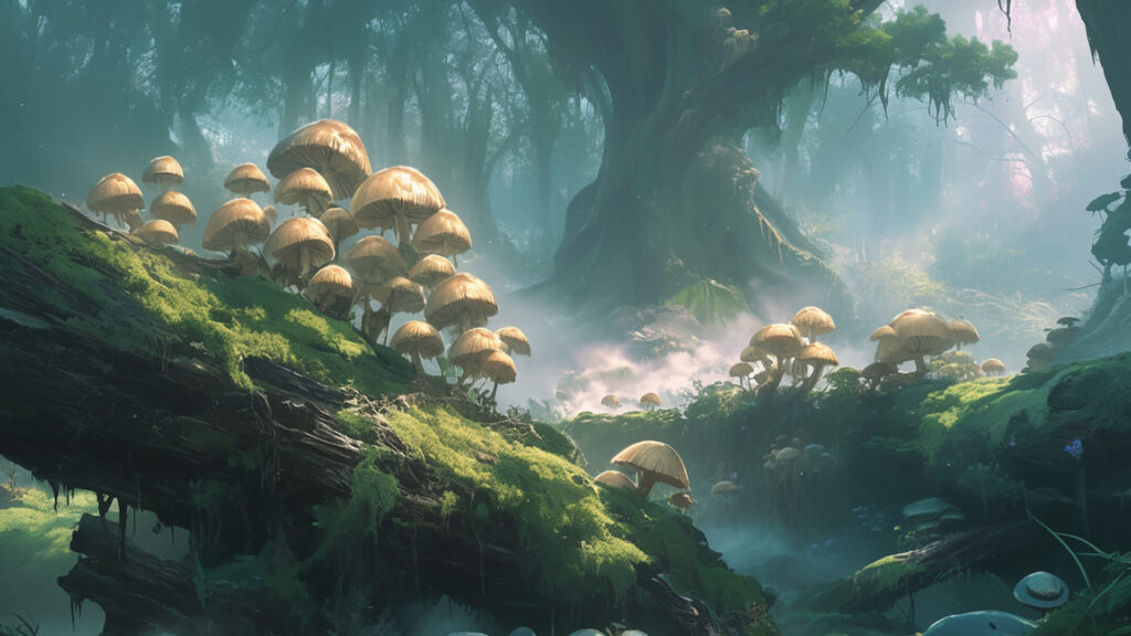 湿ったキノコの森