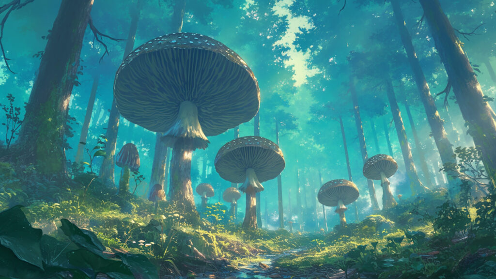 湿ったキノコの森