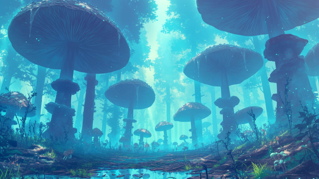 湿ったキノコの森