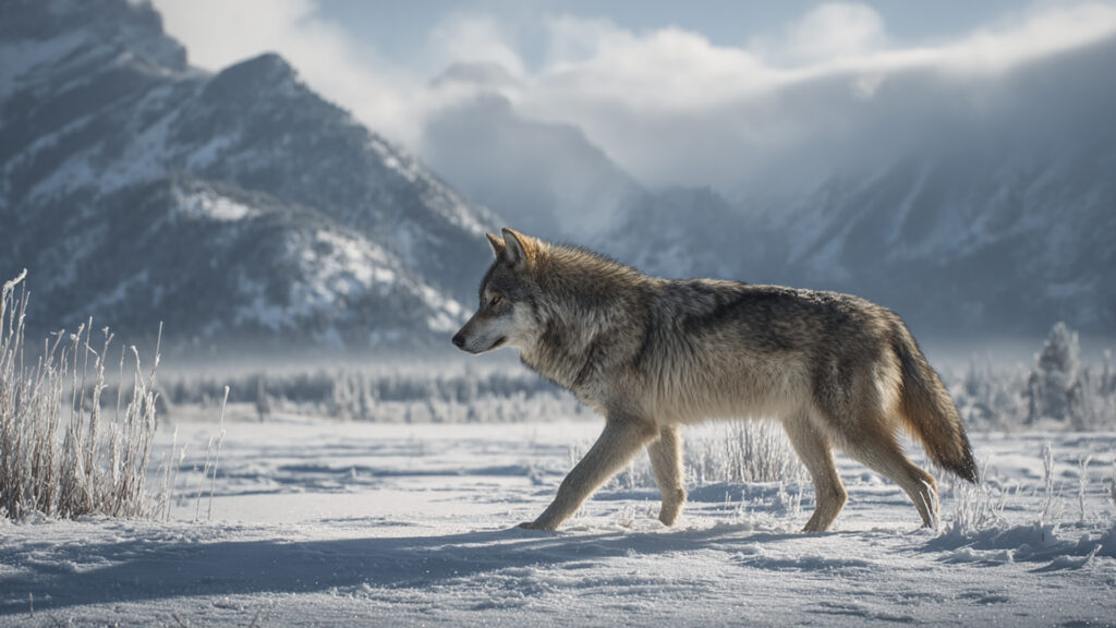 雪原を歩くオオカミ｜写実風