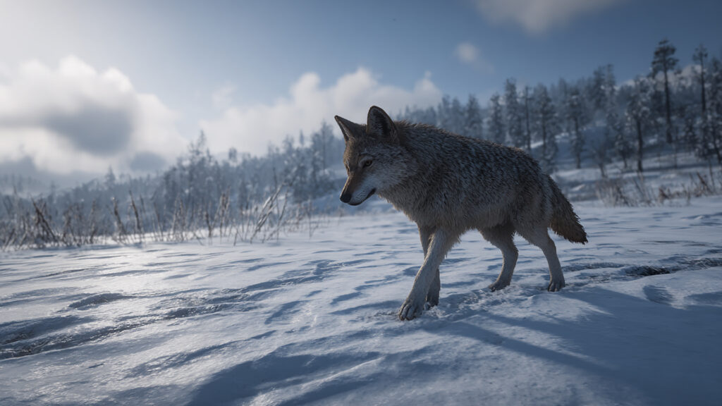 雪原を歩くオオカミ｜写実風