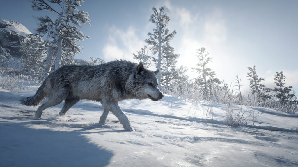 雪原を歩くオオカミ｜写実風