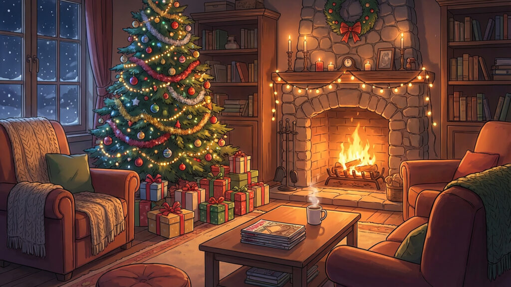 クリスマス装飾されたリビングルーム