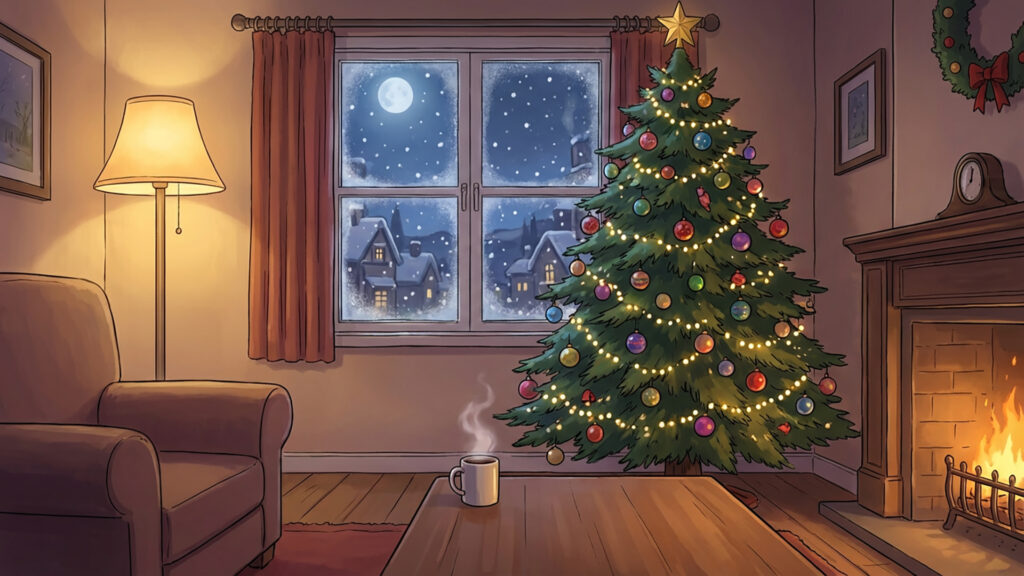 クリスマス装飾されたリビングルーム