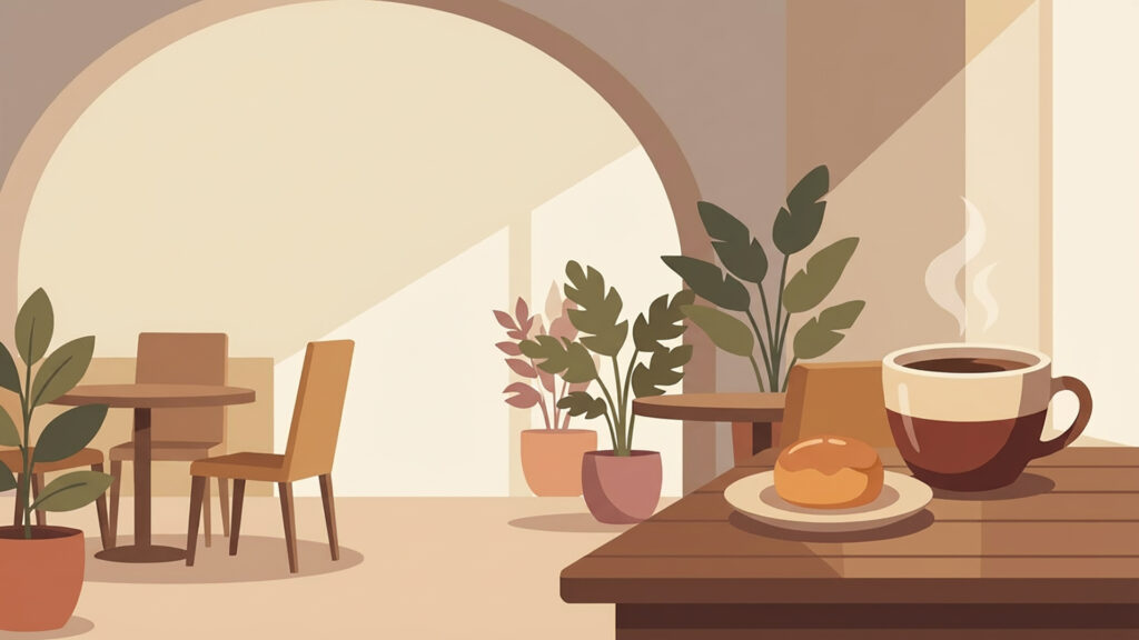 VTuberカフェ雑談用・左余白のコーヒーテーブル背景