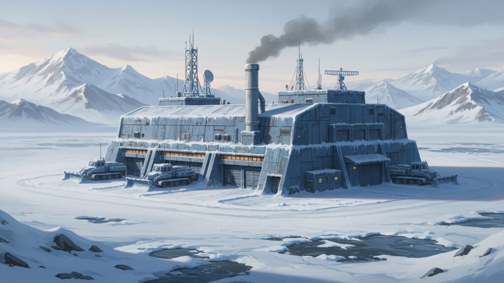 雪原に佇む整備施設