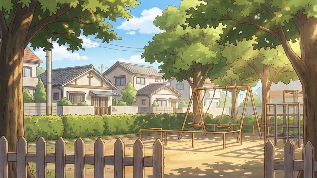 ブランコがある住宅街の公園｜差分の背景イラストのフリー素材