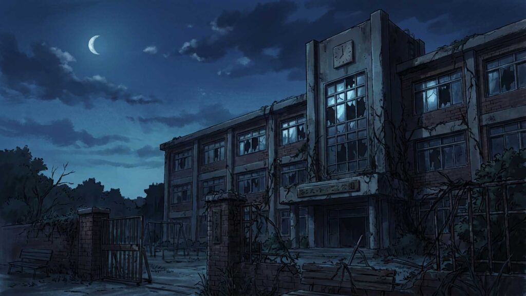 ホラー感漂う廃校舎の背景イラストのフリー素材