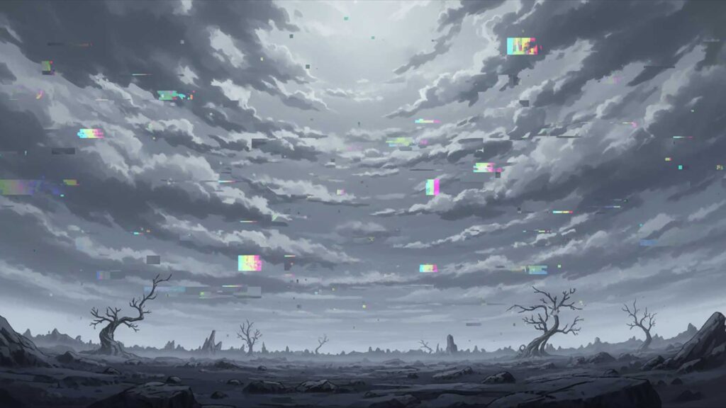 デジタルノイズの曇り空の背景イラストのフリー素材