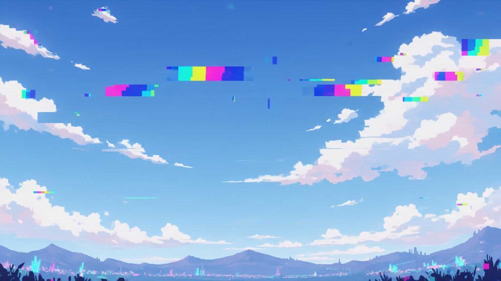 デジタルノイズの青空の背景イラストのフリー素材