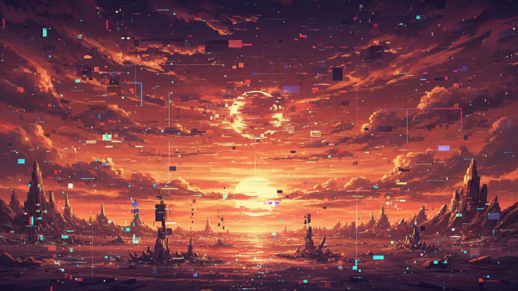 デジタルノイズの夕空の背景イラストのフリー素材