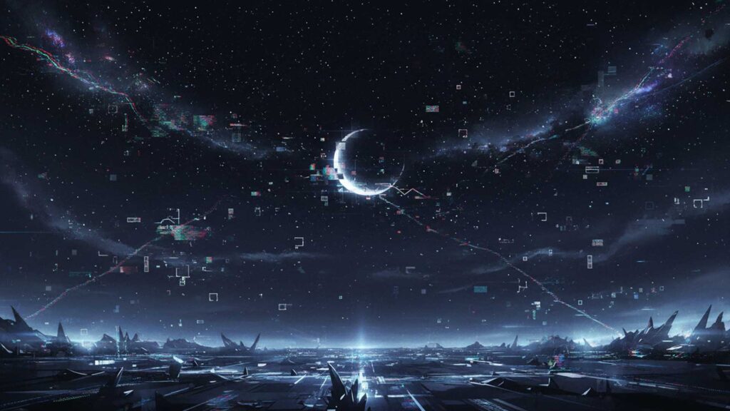 デジタルノイズの夜空の背景イラストのフリー素材