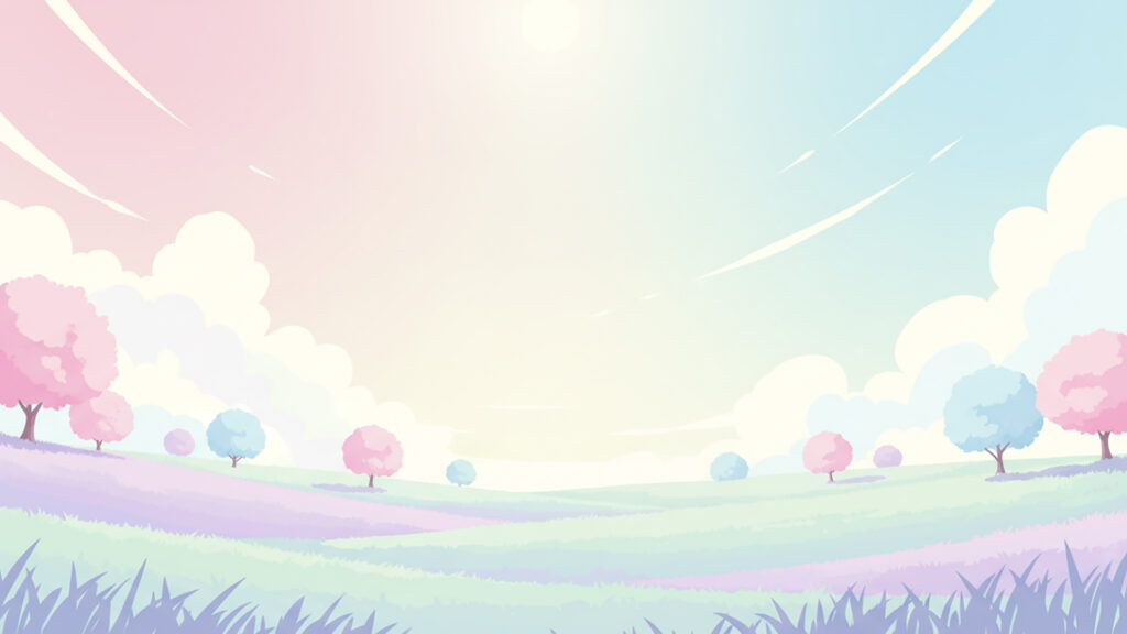 ゆめかわな草原の背景イラストのフリー素材