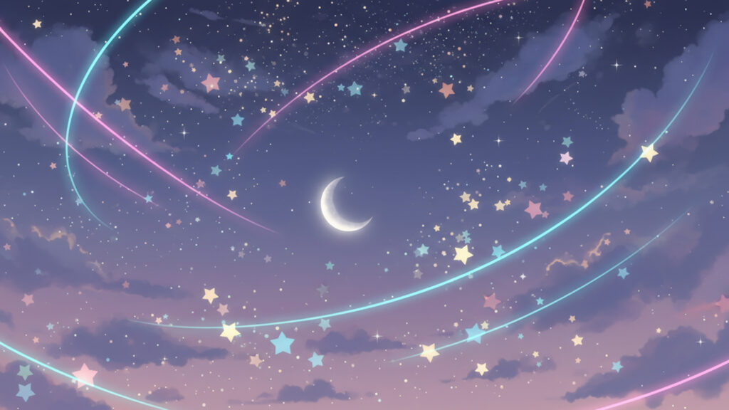 ゆめかわなネオンな星空の背景イラストのフリー素材