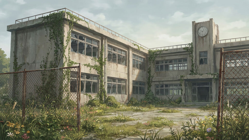 廃校舎の外観｜差分の背景イラストのフリー素材