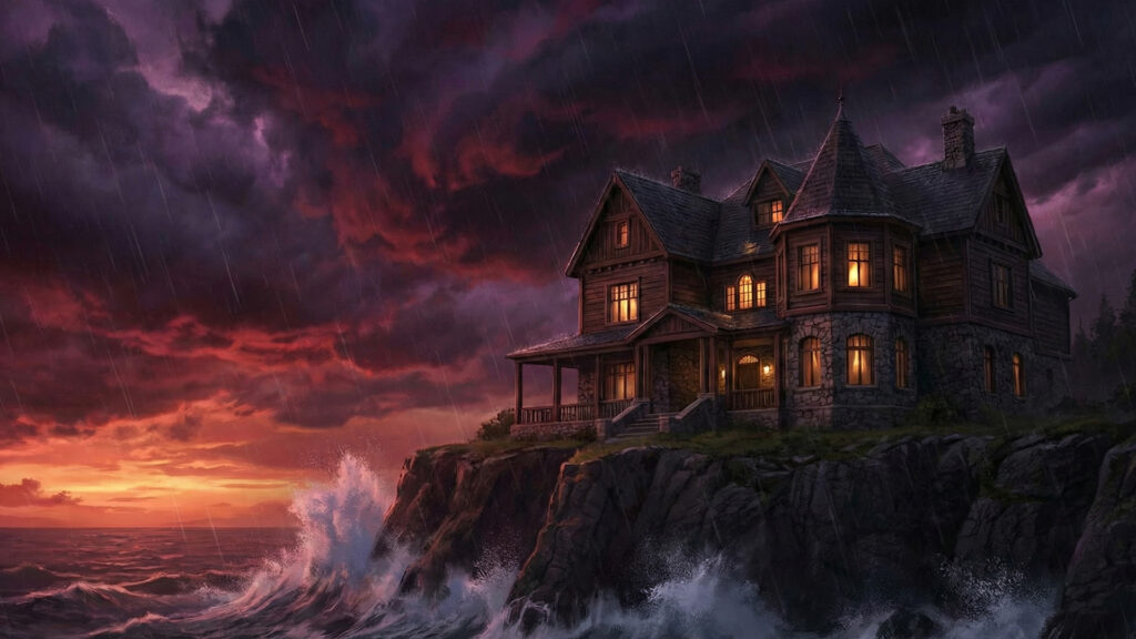 嵐が吹き荒れる断崖絶壁に建つ別荘の外観