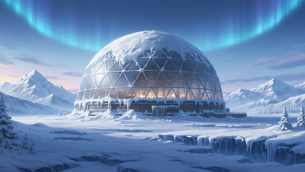 凍結した観測ドームの背景イラストのフリー素材