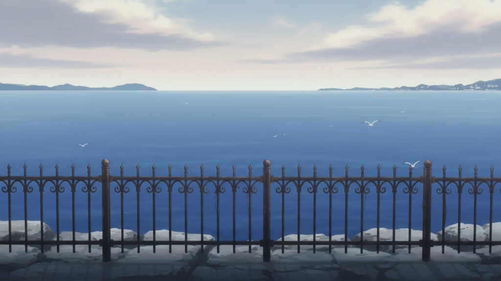 港のフェンス前