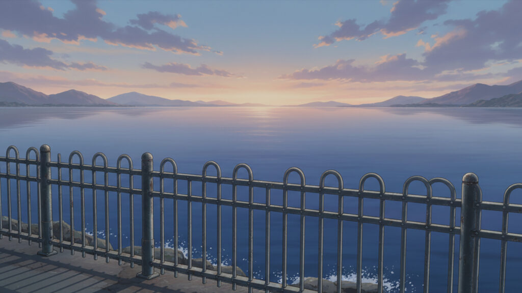 港のフェンス前の背景イラストのフリー素材