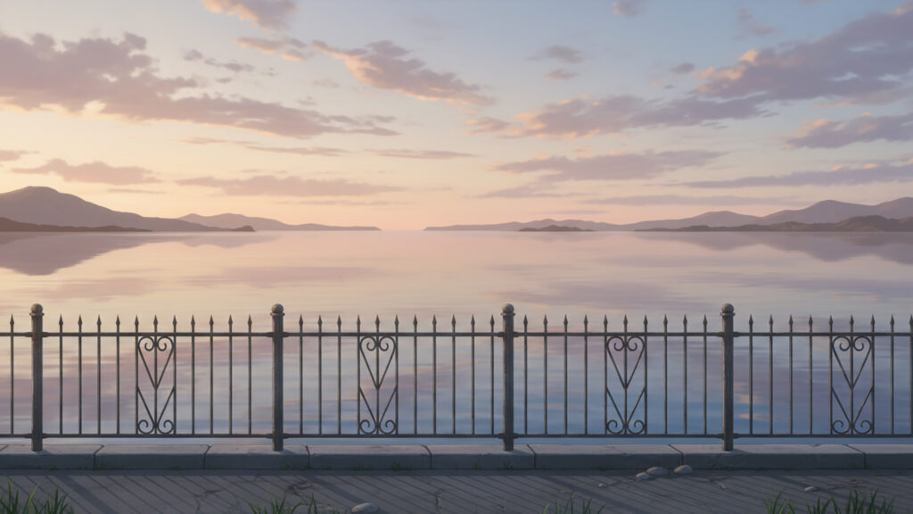 港のフェンス前