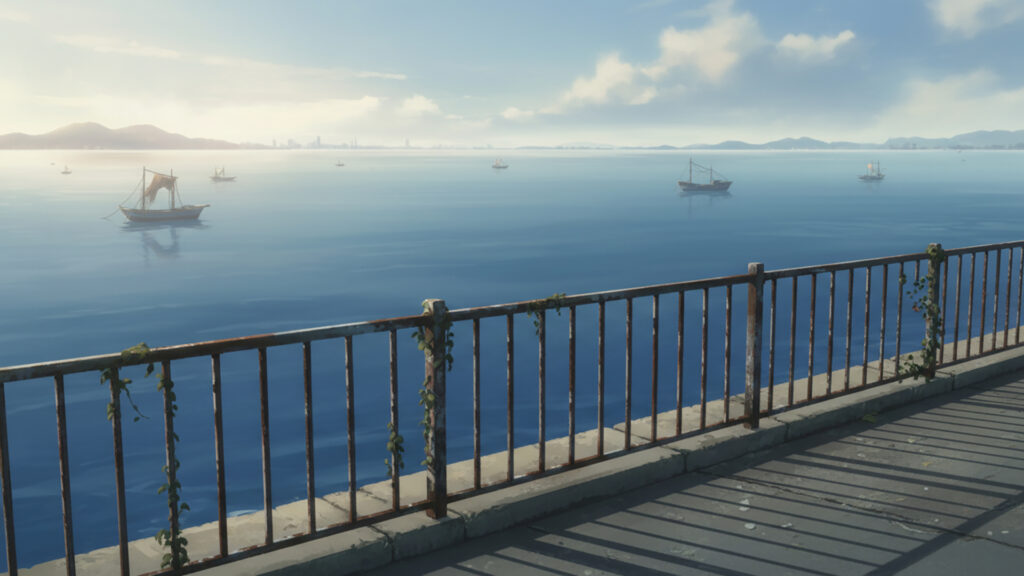 港のフェンス前