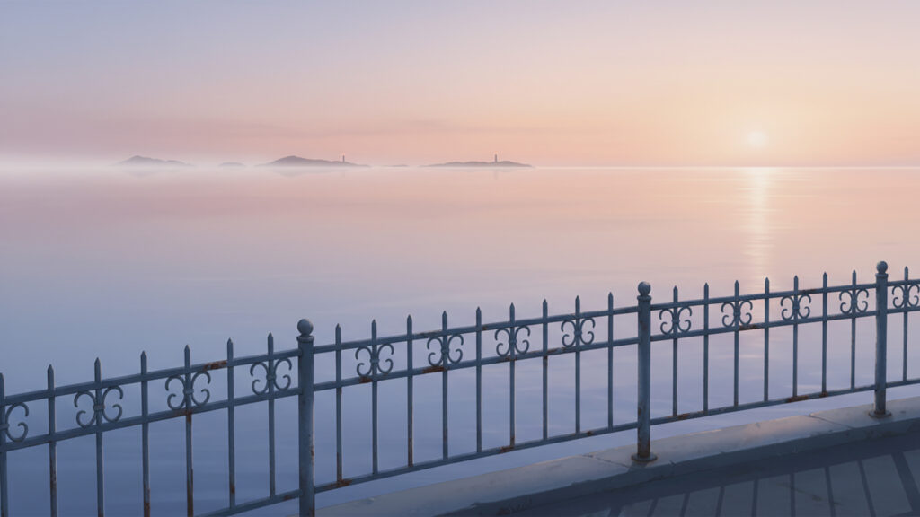 港のフェンス前