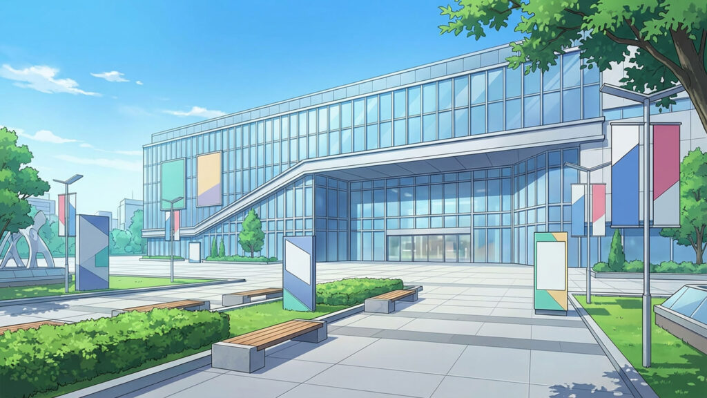 現代的な施設の外観｜差分の背景イラストのフリー素材