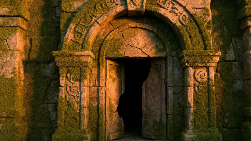 苔むした石造りのダンジョンの入り口