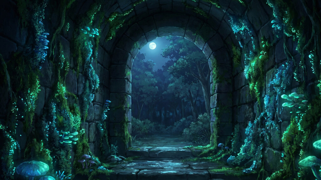 苔むした石造りのダンジョンの入り口