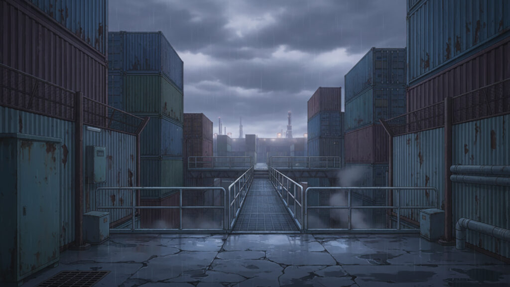 コンテナ裏の通路