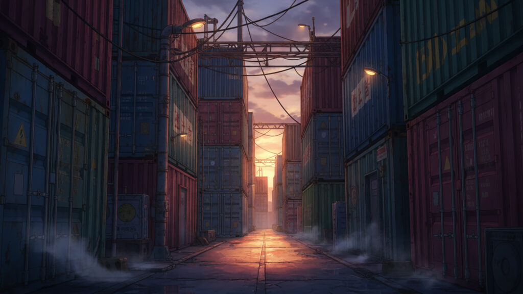 コンテナ裏の通路