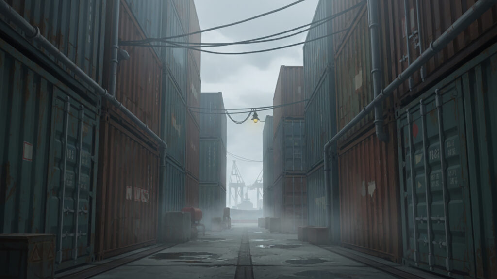 コンテナ裏の通路